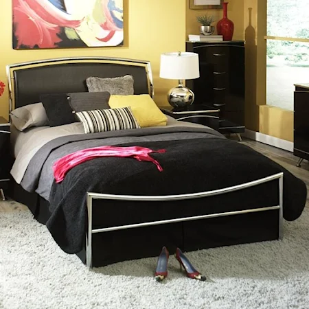 Queen Contemporary Metal Bed With Faux Leather Panel